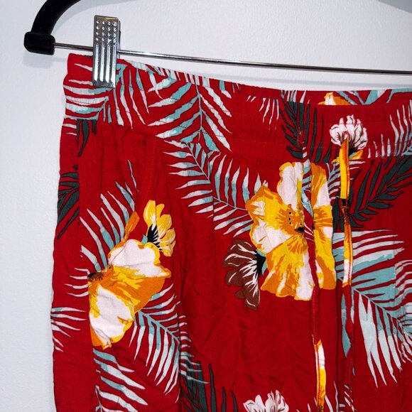 Womens Indero Red Floral Print Rayon Pull-On Pants XL - Picture 2 of 5